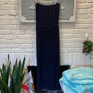 J. Crew Strapless Navy Blue Dress with Waist Tie and Pockets